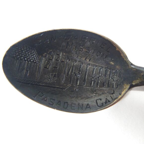 San Gabriel Mission Pasadena California 1902 Sterling Silver Souvenir Spoon 4" - Picture 6 of 12